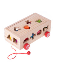 Wooden sorter mobile on a string shapes blocks
