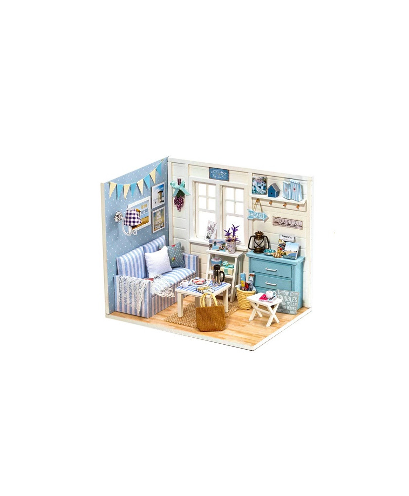 Dollhouse wooden living room model DIY LED folding 3016