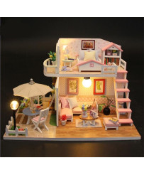 Dollhouse BunHouse Wooden Model to Assemble LED