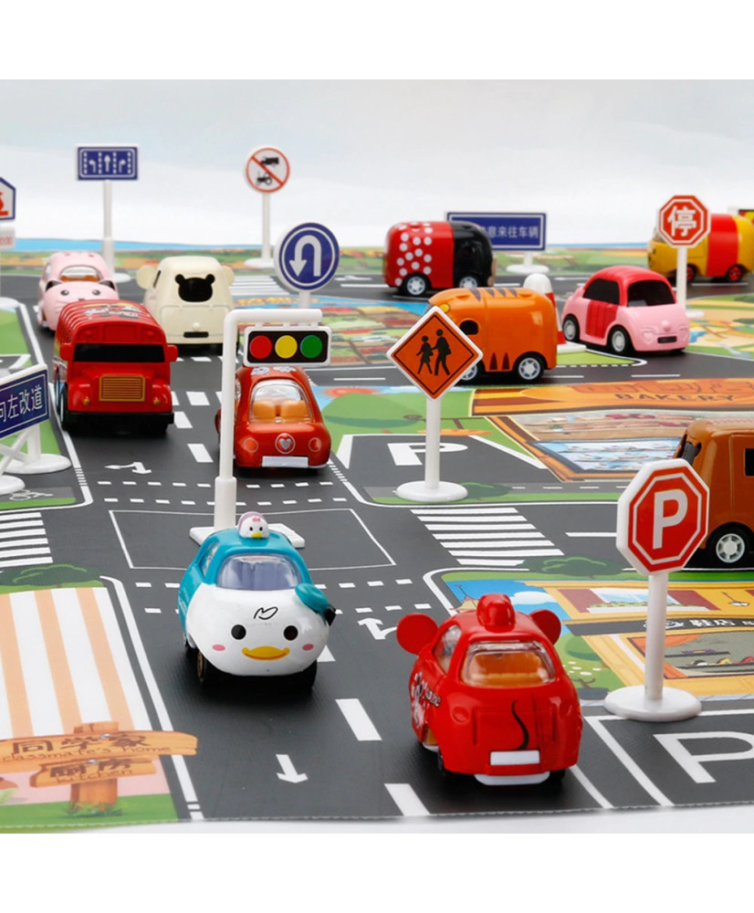 Play mat city street + street signs waterproof colorful 130x100cm