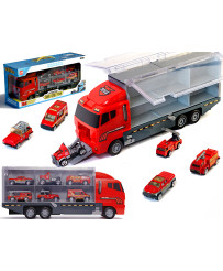 Transporter truck TIR launcher + metal cars fire department