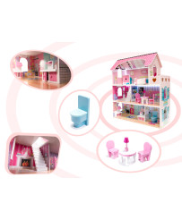 MDF wooden dollhouse + furniture 70cm pink LED