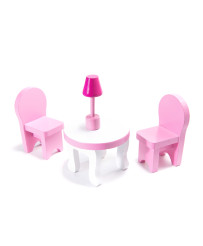 MDF wooden dollhouse + furniture 70cm pink LED