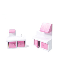 MDF wooden dollhouse + furniture 70cm pink LED