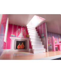 MDF wooden dollhouse + furniture 70cm pink LED