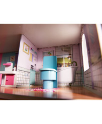 MDF wooden dollhouse + furniture 70cm pink LED