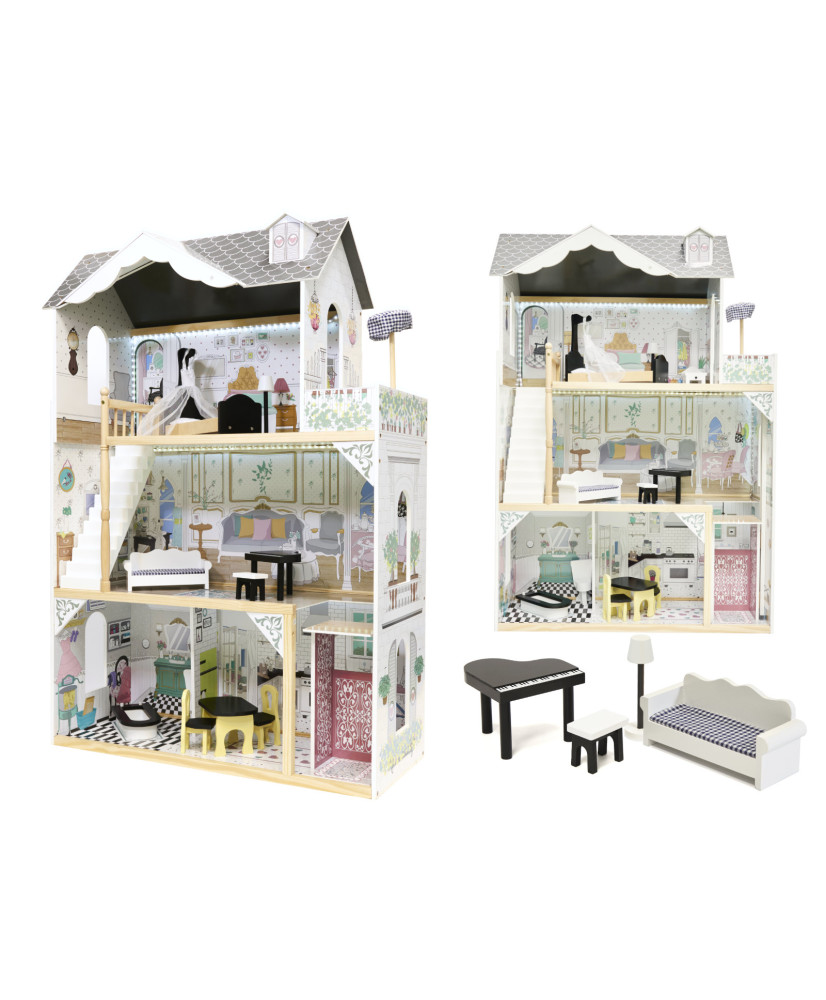 MDF wooden doll house + furniture 122cm XXL LED