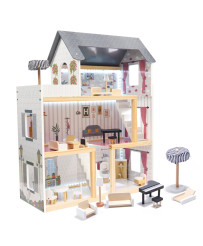 MDF wooden doll house + furniture 78cm black LED
