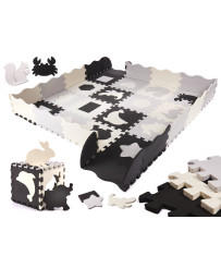 Putu puzles paklājs / rotaļu komplekts bērniem 36el. melns-pelēks-ecru