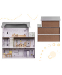 Wooden dollhouse + furniture 70cm grey