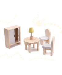 Wooden dollhouse + furniture 70cm grey