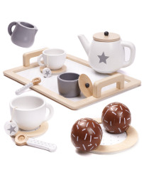 Coffee service wooden set of dishes for 2 people