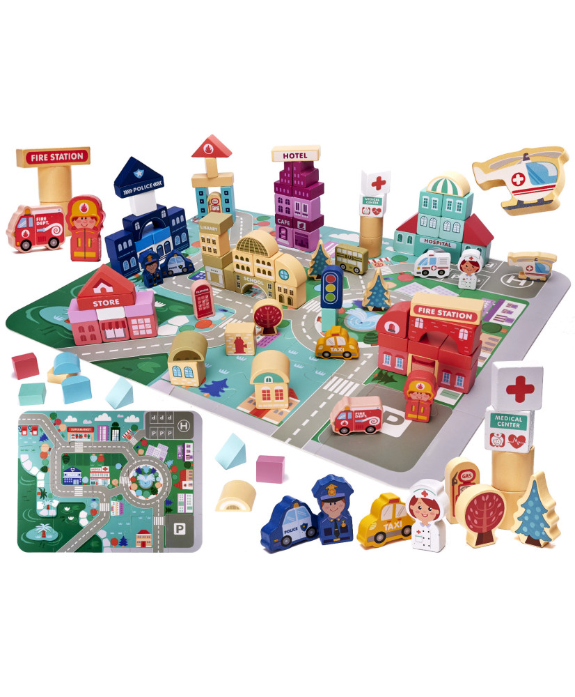 Wooden blocks educational puzzle city 100el.