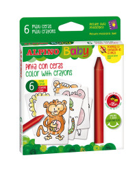 ALPINO BABY Thick wax crayons 6 colors + jungle cards