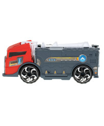 Transporter truck TIR 2in1 parking garage fire department + 3 cars red