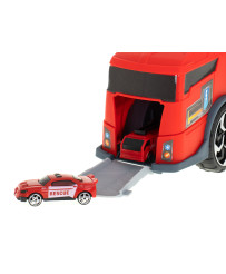 Transporter truck TIR 2in1 parking garage fire department + 3 cars red