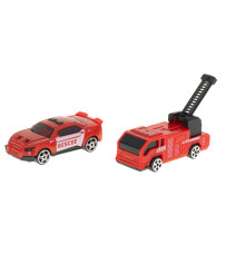 Transporter truck TIR 2in1 parking garage fire department + 3 cars red