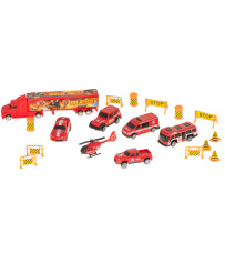 Transporter truck TIR launcher in suitcase + 7 cars fire department