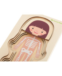 Koka daudzslāņaina puzle ķermeņa veidošanas montessori meitene