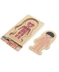 Koka daudzslāņaina puzle montessori ķermeņa veidošanas zēns