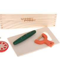 Wooden vegetables for cutting on a magnet in a box + accessories