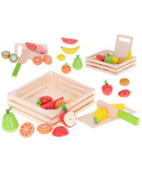 Wooden fruits for cutting on a magnet in a box + accessories