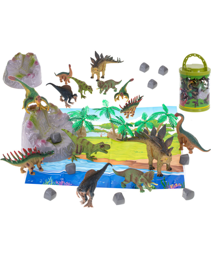 Figures animals dinosaurs 7pcs + mat and accessories set