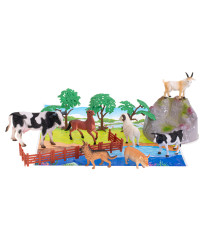 Lauksaimniecības dzīvnieku figūriņas 7gab + paklājiņš un piederumu komplekts