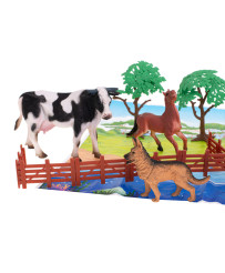 Lauksaimniecības dzīvnieku figūriņas 7gab + paklājiņš un piederumu komplekts