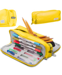 School pencil triple sachet make-up bag 3-in-1 yellow
