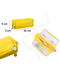 Skolas penālis trīskāršs maisiņš tualetes futrālis 3in1 dzeltens