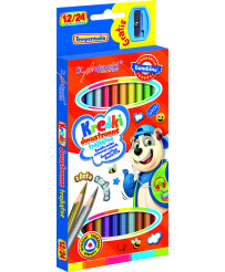 BAMBINO Kooli kolmnurksed pliiatsid kahepoolsed 12/24 värvi + teritaja