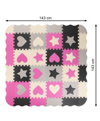 Putu puzles paklājs / rotaļu komplekts 36el pelēks/rozā 143cm x 143cm x 1cm