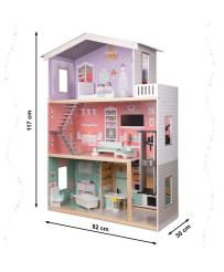 Wooden doll house+ furniture pastel 117cm