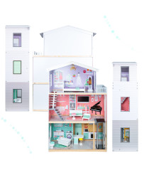 Wooden doll house+ furniture pastel 117cm