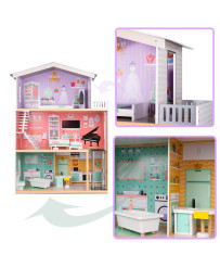 Wooden doll house+ furniture pastel 117cm