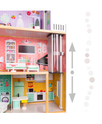 Wooden doll house+ furniture pastel 117cm