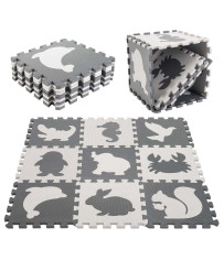 Putu puzles paklājs bērniem 9 el. melns-ecru 85cm x 85cm x 1cm