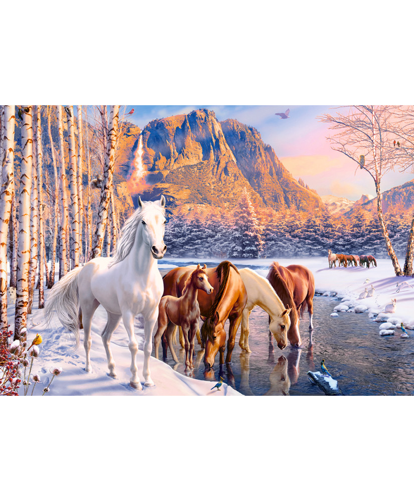 CASTORLAND Puzzle 500el. Winter Melt - Zirgi ziemas ainava