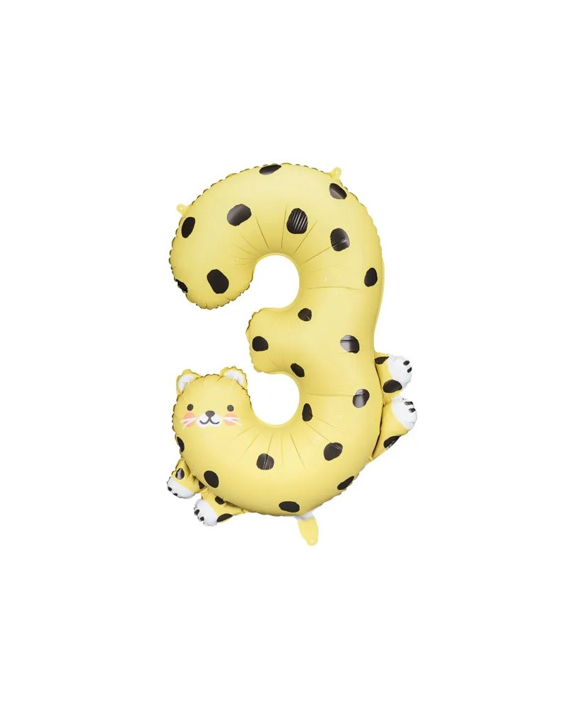 Foil balloon number "3" - Cheetah 68x98 cm