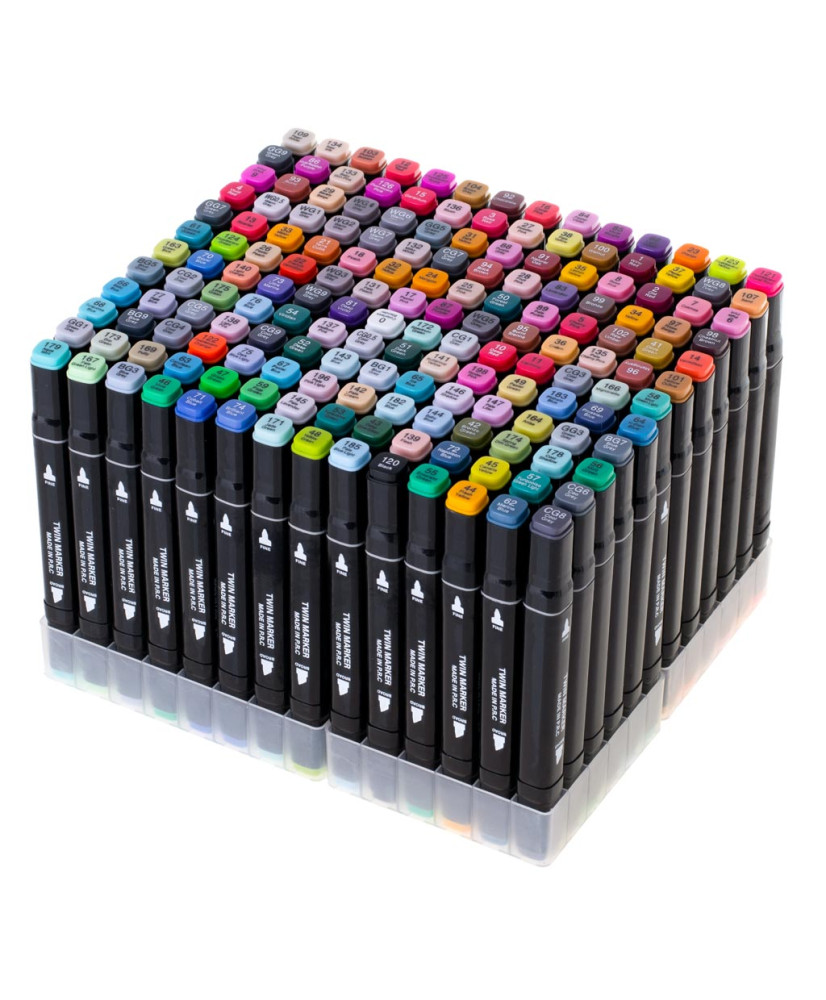 Double-sided alcohol markers in 168 case + stand