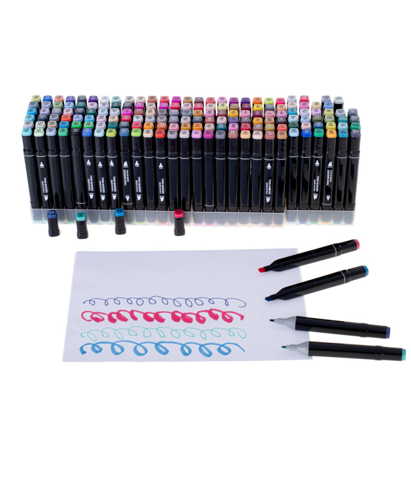 Double-sided alcohol markers in 168 case + stand