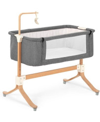 Infant crib baby cradle wooden cradle on wheels playpen gray