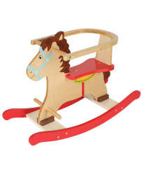 Wooden rocking horse with backrest