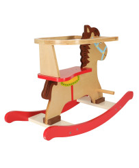 Wooden rocking horse with backrest