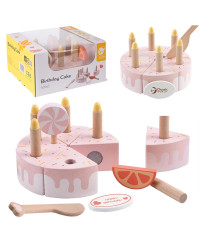 CLASSIC WORLD Wooden Birthday Cake for Cutting Candles Fruit 16 el.