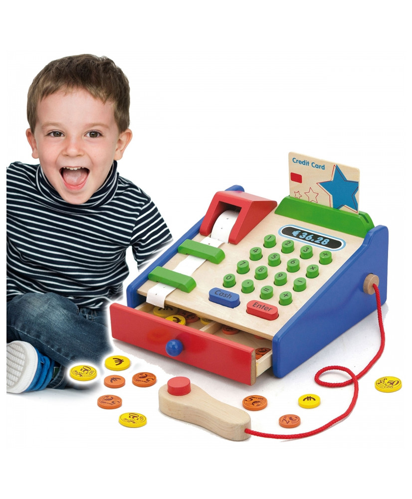 Wooden cash register with accessories Scanner Viga Toys Montessori school