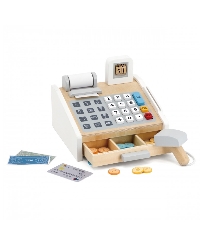 VIGA Wooden Shop cash register, gray and white