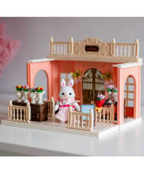 WOOPIE Dollhouse Rabbit Family Flower Shop + Figurine
