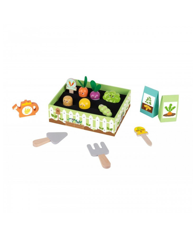 TOOKY TOY Wooden Vegetable Garden Montessori Bed Gardener Set